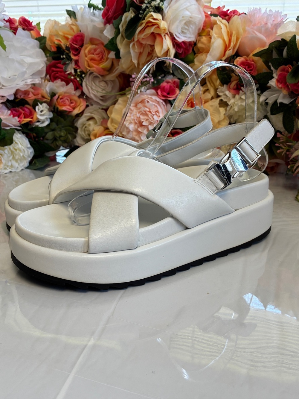 J/Slides Blast Leather Slingback Platform Sandals Bone Women’s Size 8